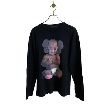 초기 KAWS 오리지널 페이크 롱 T 셔츠 남성용 L 블랙