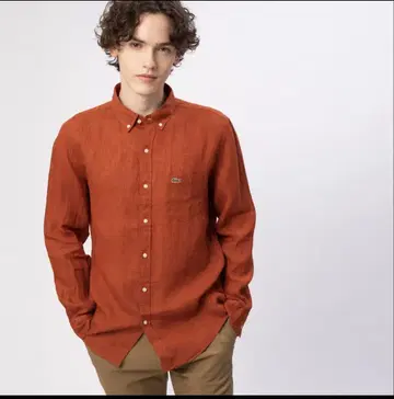 Lacoste 오렌지 버튼 다운 셔츠 레귤러 핏