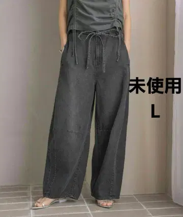 미사용 로리즈팜 이지 배럴 데님 팬츠 L 블랙