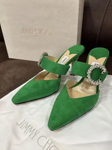 미사용 JIMMY CHOO 지미추 MARTA 그린 크리스탈 뮬 샌들 36
