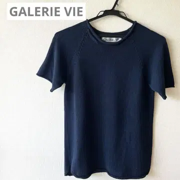 GALERIE VIE 네이비 반팔 니트 썸머 스웨터 보틀넥