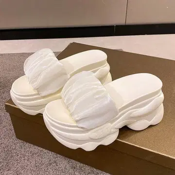 23cm 여성용 초통굽 샌들 워드 쉬폰 화이트 445Y