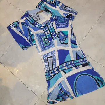 EMILIO PUCCI 블루 계열 기하학 패턴 타이트 핏 원피스