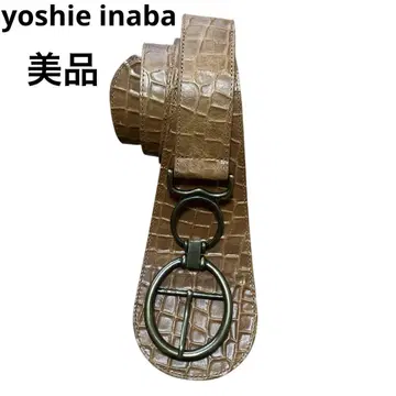 새상품급 yoshie inaba 천연 가죽 악어 엠보싱 벨트 이나바요시에