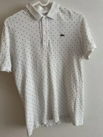 LACOSTE 화이트 도트 무늬 피케 셔츠 사이즈 3