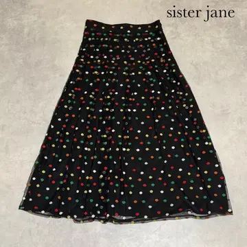 sister jane 도트 자수 튤 시어 플레어 스커트 블랙 R252