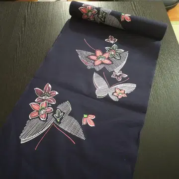 유카타 옷감 리메이크 꽃과 나비 다크 네이비