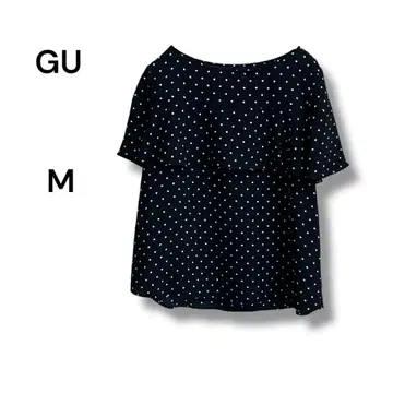 GU 네이비 도트 무늬 프릴 블라우스 M 사이즈 지유 여성용