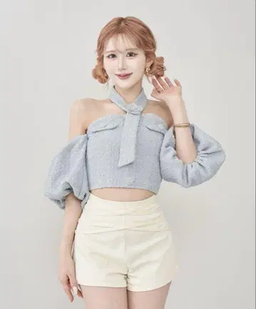 Darich 홀터넥 오프숄더 트위드 상의