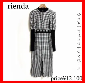rienda 리엔다 허리 로고 니트 원피스 블랙 지퍼 하운드투스