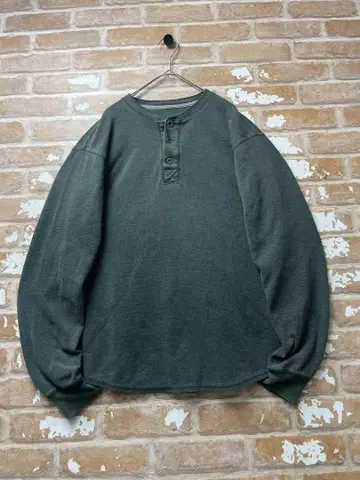 00s 써멀 롱 T 헨리넥 그린 밀리터리 구제 의류 무지