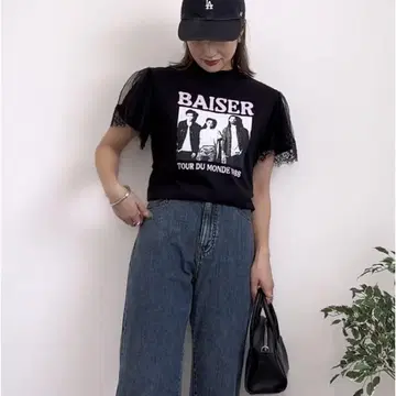FLASH BLUE 플래시 블루 non yuki 밴딩 티셔츠 레이스