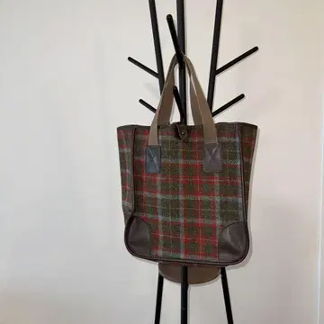 Harris Tweed 울 가죽 체크 무늬 토트백 새상품급