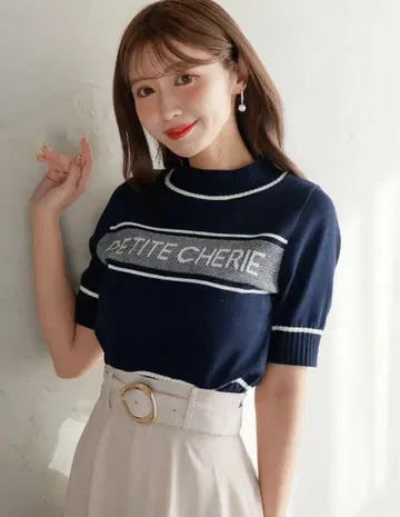 LIP SERVICE PETITE CHERIE 반팔 니트 네이비