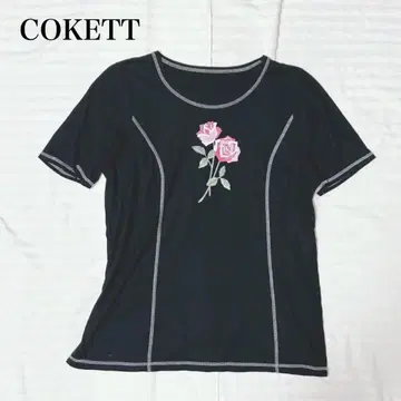 코케트 반팔 티셔츠 티셔츠 빅 사이즈 장미 꽃무늬 일본제 코튼