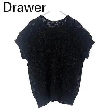 드로어 Drawer 린넨 니트 라메 실 반팔 시스루 블랙 검정