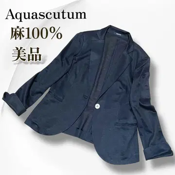 새상품급 Aquascutum 린넨 100% 테일러드 자켓 네이비 썸머