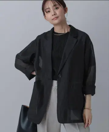 시어 소재 블랙 테일러드 자켓 이지케어 시어 자켓