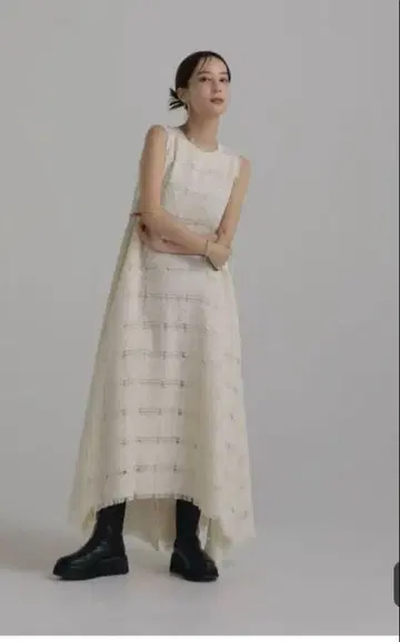 louren slub yarn check dress