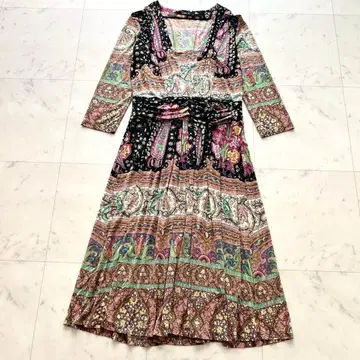 ETRO 페이즐리 스퀘어넥 개더 스트레치 원피스 46