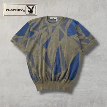 [PLAYBOY] 썸머 니트 반팔 마 혼방 레트로 빈티지 블루 계열