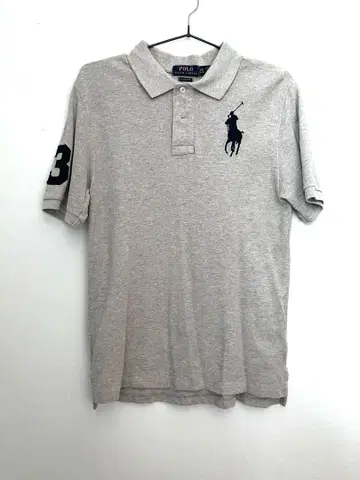RALPH LAUREN 그레이 반팔 피케 셔츠 L 빅 포니 자수