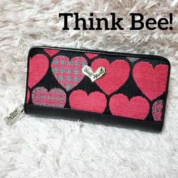 Think Bee! 씽크비 컨디션 최상 하트 올 패턴 지퍼 장지갑 지갑