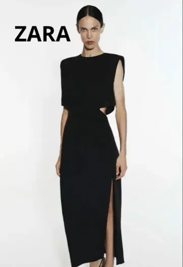 ZARA 컷 아웃 디테일 미디 원피스 블랙 XS