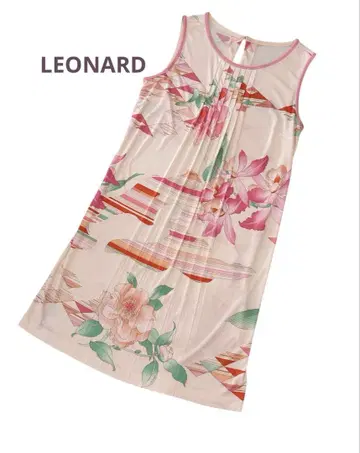 컨디션 최상 LEONARD 레오나르 캉캉 플라워 슬리브리스 플리츠