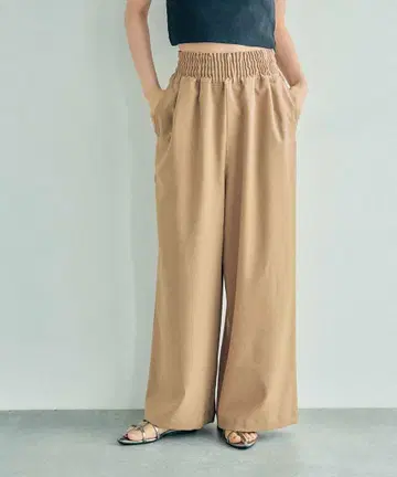 슬랙스 개더 와이드 팬츠 렙심 베이지 프리 사이즈