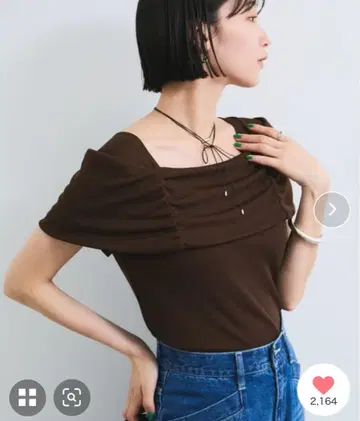 미사용 새상품/VIS/비스/오프숄더 골지 티셔츠 반팔 반팔 티셔츠