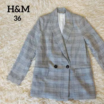 H&M 새상품급 테일러드 자켓 더블 버튼 체크 무늬 그레이 36