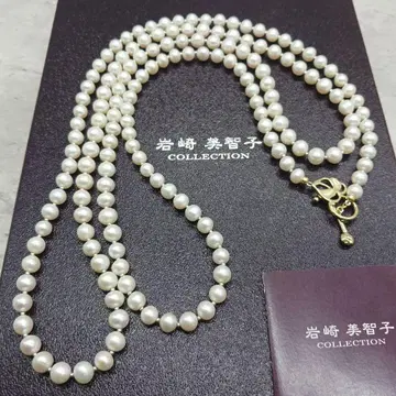 새상품급 이와사키 미치코 컬렉션 펄 목걸이 120cm 골드 금장 장식
