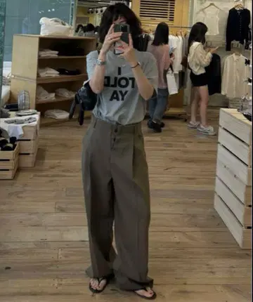 옥순 oksoon 1턱 캐주얼 슬랙스 카키