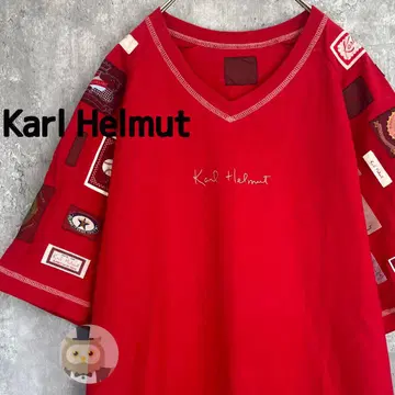 [새상품급] Karl Helmut 와펜 V넥 반팔 티셔츠 구제 의류 자수