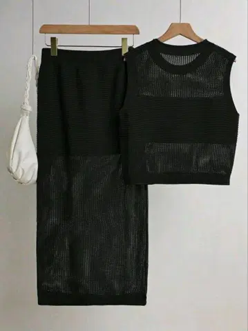 블랙 메쉬 스커트 셋업