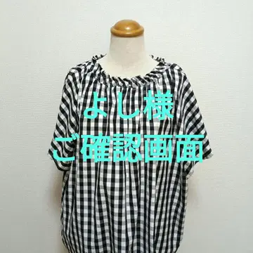 핸드메이드 블라우스 옷깃 밴딩 개더 화이트 블랙 깅엄 체크 면