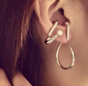 2PCS 실버 이어 커프 펄 장식 실버