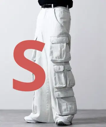 clel 3D 메니 포켓 데님 카고 팬츠 화이트 계열 S 사이즈
