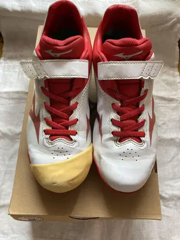 24.0cm MIZUNO 야구 스파이크 슈즈 화이트/레드 P 커버 포함