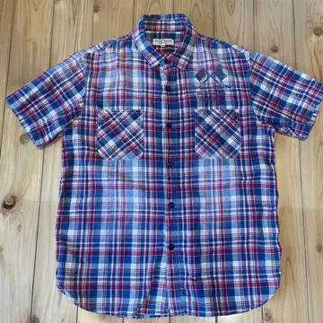 아비렉스 TYPE BLUE 체크 무늬 반팔 셔츠 2XL 남성용