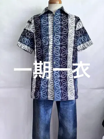 이치고이치에 일본풍 패턴 알로하 셔츠 반팔 일본제