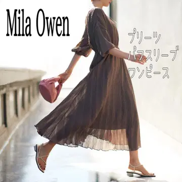 Mila Owen 랜덤 플리츠 퍼프 슬리브 원피스 A라인 용아 착용