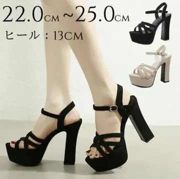 블랙 스트랩 힐 샌들 22.5cm