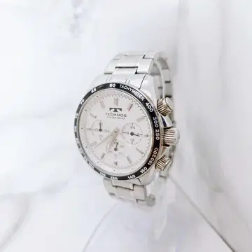 TECHNOS chronograph 크로노그래프 시계 실버 새상품 배터리