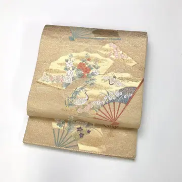 후쿠로 오비 부채에 학 꽃무늬 골드 컬러 KO-1489