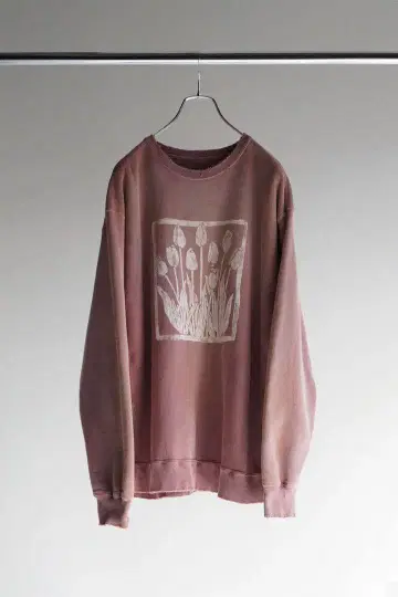 안셀름/24AW 플라워 프린트 맨투맨 데미지 가공 레어 컬러 핑크