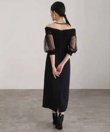 블랙 오프숄더 롱 원피스