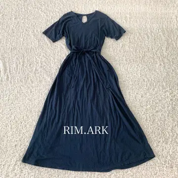 RIM.ARK 티셔츠 맥시 길이 원피스 네이비 허리 리본 네이비