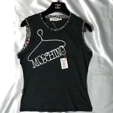 미사용 택 포함 MOSCHINO 슬리브리스 디자인 티셔츠 블랙
